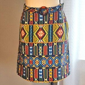 EVC 60s Peck & Peck Multicolor "Tribal" Patterned Mini Skirt, Size 4